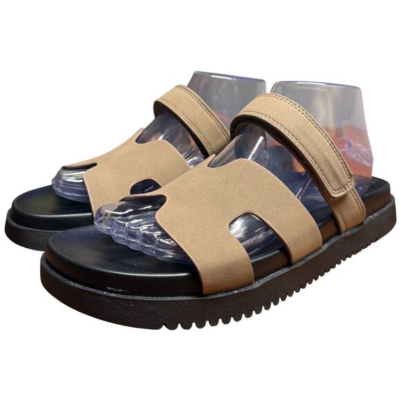 SM New York Steve Madden Moana Women's 8.5M Tan Black Slides Sandals Flatform - Picture 2 of 11